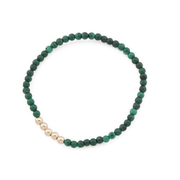 GEORG K Gold/Malachite Made In Usa 14kt Gold Malachite Bead Stretch Bracelet - Picture 1 of 2